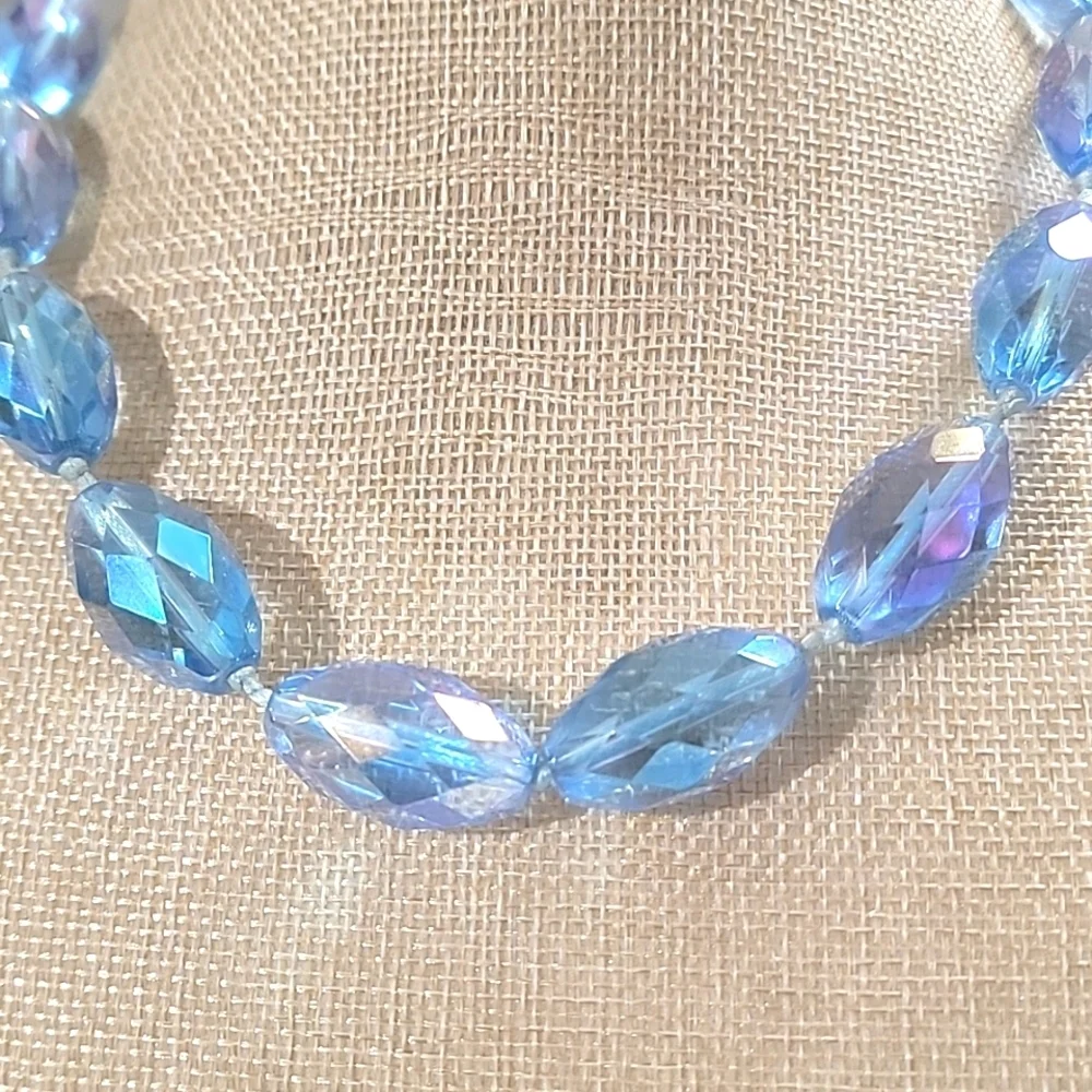 Ice Blue Faceted Crystal Aurora Borealis Chunky Necklace